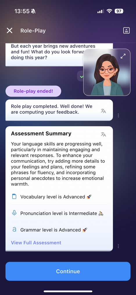 Màn hình Trò chuyện nhập vai cùng AI trong ứng dụng ELSA Speak
