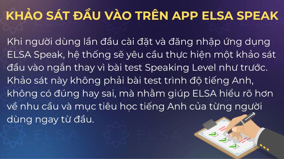Khảo sát đầu vào lần đầu đăng nhập vào app ELSA Speak Khảo sát đầu vào lần đầu đăng nhập vào app ELSA Speak