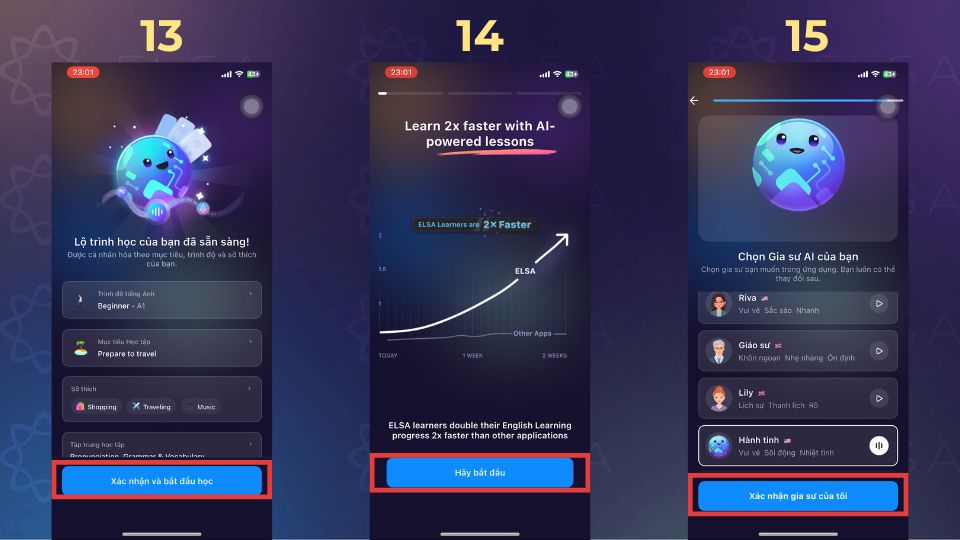 Hướng dẫn thực hiện khảo sát đầu vào trên app ELSA Speak - bước 13, 14, 15 Hướng dẫn thực hiện khảo sát đầu vào trên app ELSA Speak - bước 13, 14, 15