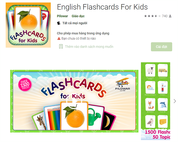 English Flashcard - Phần mềm học tiếng Anh lớp 1 miễn phí