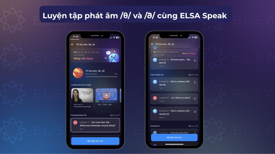 Giao diện học phát âm /θ/ và /ð/ cùng ELSA Speak