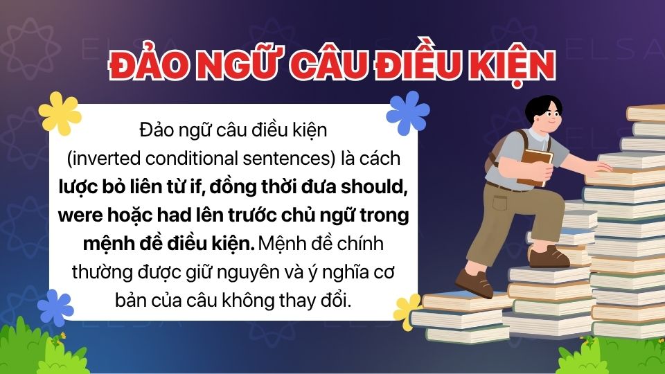 Khi đảo ngữ câu điều kiện, if được lược bỏ và should, were hoặc had được đưa lên đầu mệnh đề Khi đảo ngữ câu điều kiện, if được lược bỏ và should, were hoặc had được đưa lên đầu mệnh đề