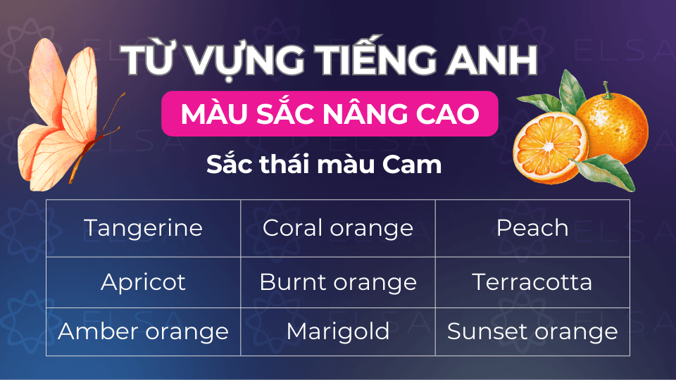Các từ vựng về sắc thái cam trong tiếng Anh