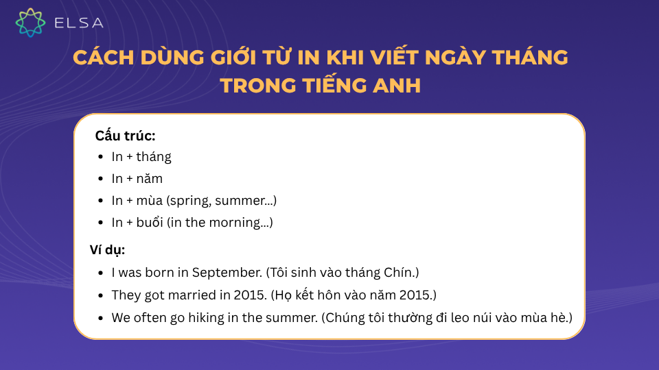 Cách dùng giới từ in khi viết ngày tháng trong tiếng Anh