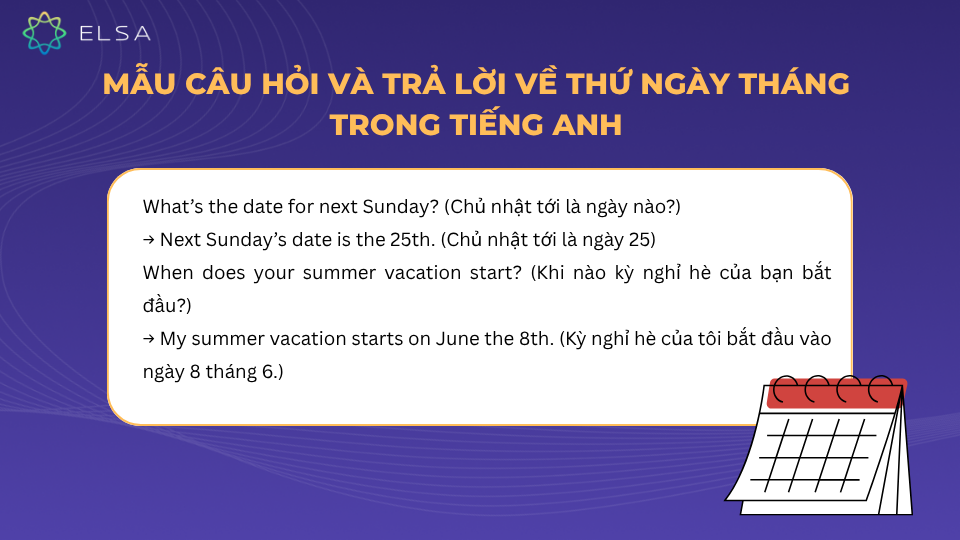 Mẫu câu hỏi và trả lời về thứ ngày tháng trong tiếng Anh