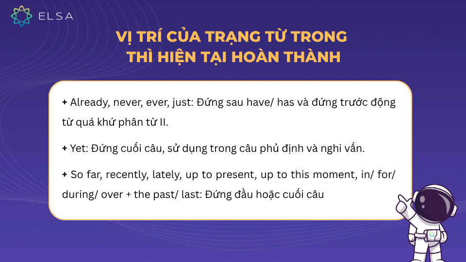 Vị trí của trạng từ trong thì hiện tại hoàn thành