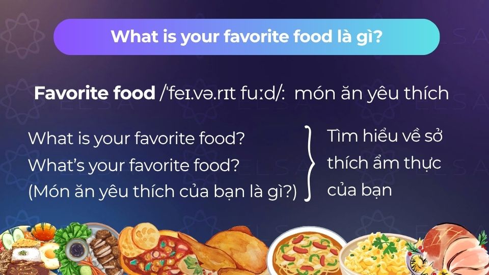 "What is your favorite food?" nghĩa là món ăn yêu thích