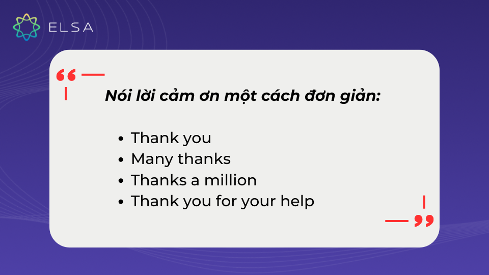 Một số mẫu câu cảm ơn bằng tiếng Anh thông dụng