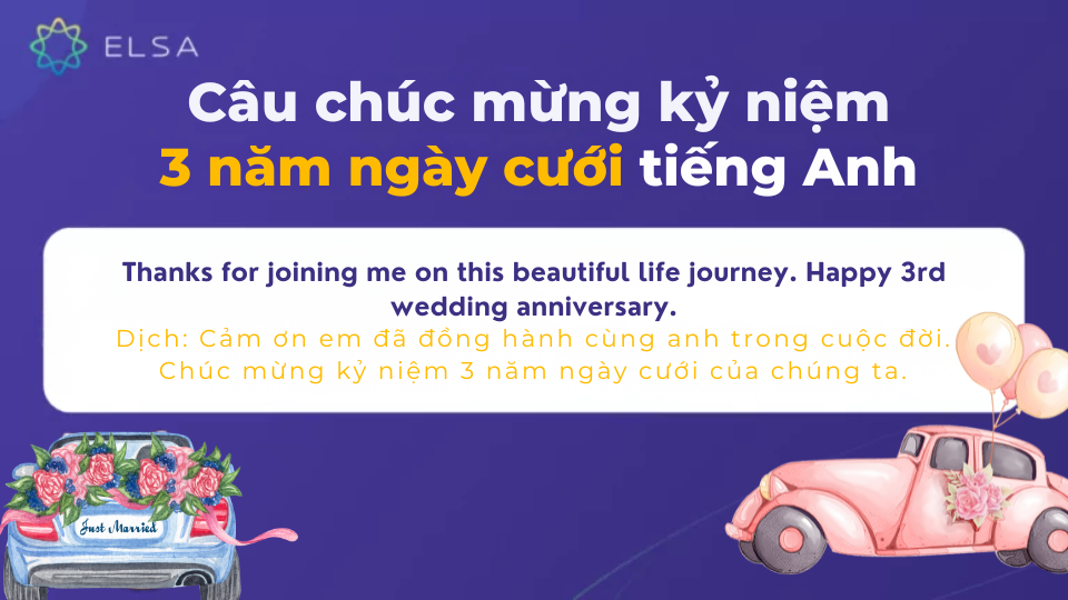 Các câu chúc mừng kỷ niệm 3 năm ngày cưới tiếng Anh