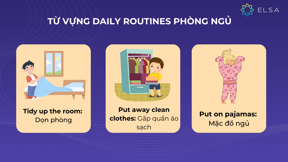 Từ vựng daily routines phòng ngủ Từ vựng daily routines phòng ngủ
