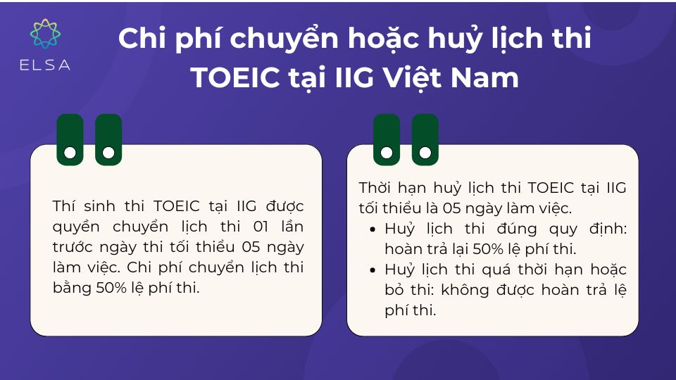 Chi phí hoãn hoặc huỷ lịch thi TOEIC tại IIG Việt Nam Chi phí hoãn hoặc huỷ lịch thi TOEIC tại IIG Việt Nam