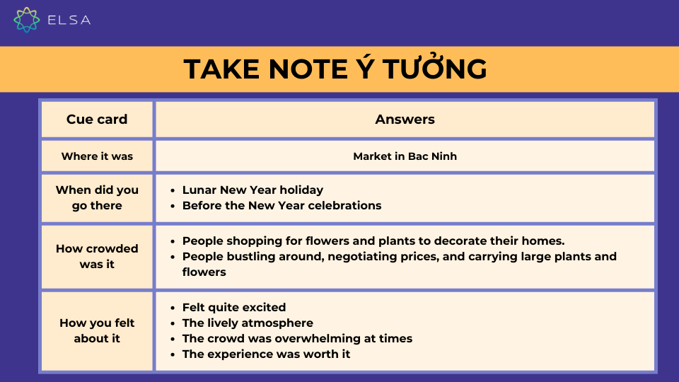 Cách take note ý tưởng đề bài Describe a crowded place you have been to ELSA Speaking part 2 Cách take note ý tưởng đề bài Describe a crowded place you have been to ELSA Speaking part 2