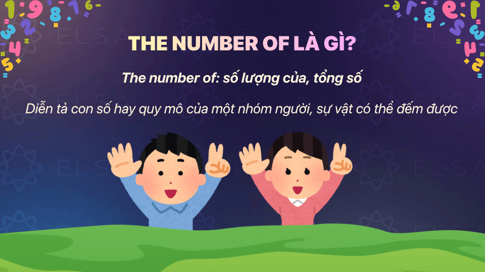 The number of có nghĩa là số lượng của hoặc tổng số The number of có nghĩa là số lượng của hoặc tổng số