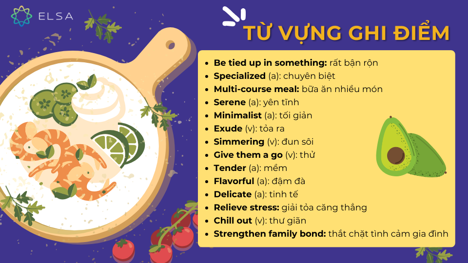 Một số từ vựng ghi điểm Một số từ vựng ghi điểm nên có trong bài IELTS Speaking Part 2 cho chủ đề Describe an unusual meal you had