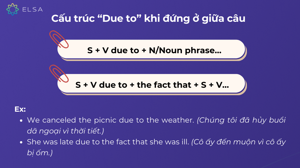 Cấu trúc và cách dùng khi “Due to” đứng ở giữa câu