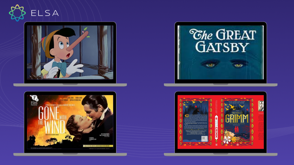 Những tác phẩm kinh điển gồm Pinocchio, The Great Gatsby, Gone With The Wind, Grimm Những tác phẩm kinh điển gồm Pinocchio, The Great Gatsby, Gone With The Wind, Grimm