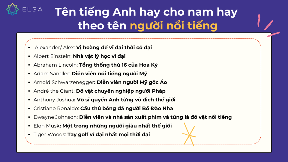 Tên tiếng anh cho nam theo tên người nổi tiếng