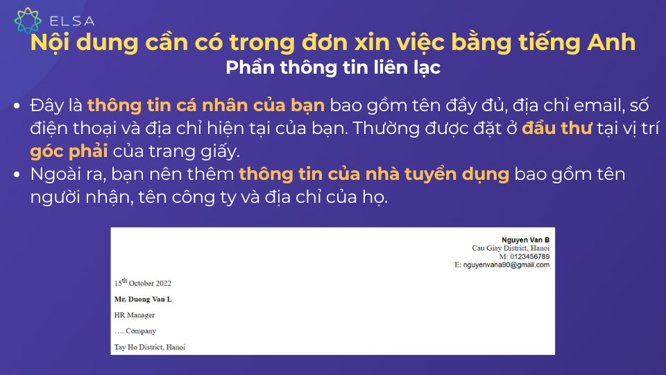 Mẫu trình bày phần thông tin liên lạc trong đơn xin việc bằng tiếng Anh Mẫu trình bày phần thông tin liên lạc trong đơn xin việc bằng tiếng Anh