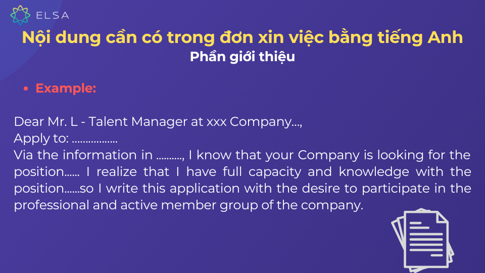 Mẫu ví dụ phần giới thiệu trong đơn xin việc bằng tiếng Anh Mẫu ví dụ phần giới thiệu trong đơn xin việc bằng tiếng Anh