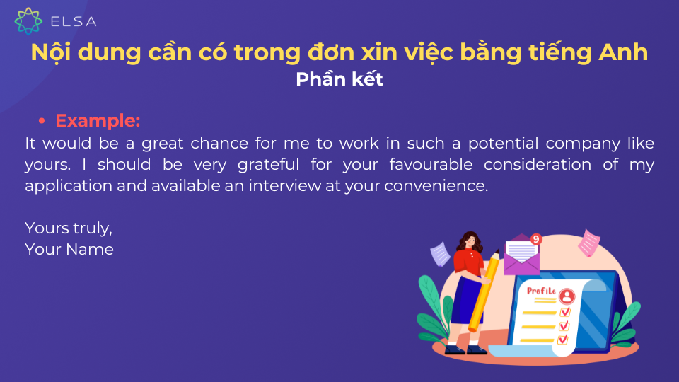 Mẫu ví dụ phần kết trong đơn xin việc bằng tiếng Anh Mẫu ví dụ phần kết trong đơn xin việc bằng tiếng Anh