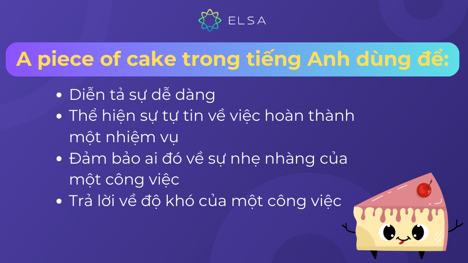 Cách sử dụng a piece of cake trong tiếng Anh Cách sử dụng a piece of cake trong tiếng Anh