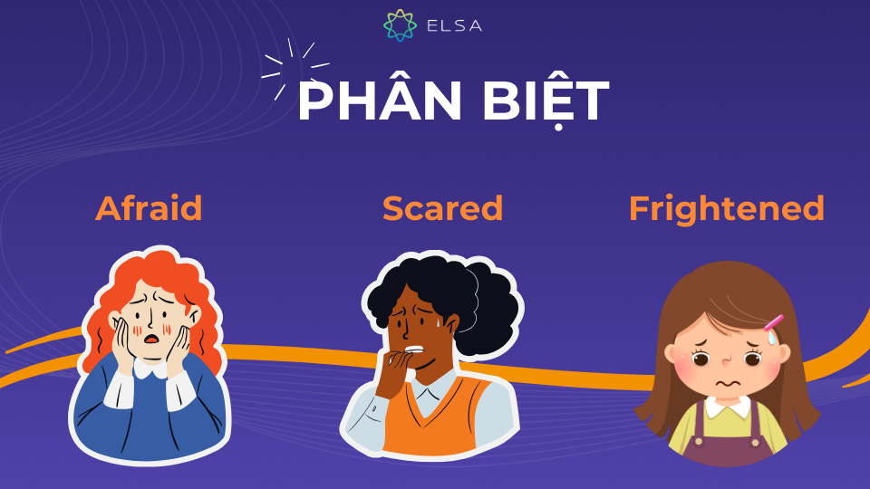 Afraid, scared và frightened đều có sắc thái và cách sử dụng khác nhau Afraid, scared và frightened đều có sắc thái và cách sử dụng khác nhau