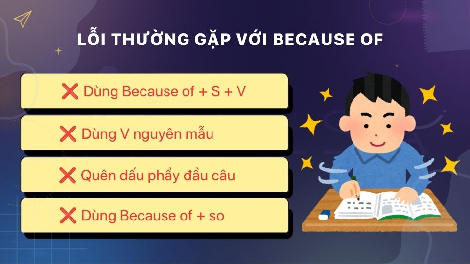 Những lỗi thường gặp khi dùng cấu trúc Because of Những lỗi thường gặp khi dùng cấu trúc Because of