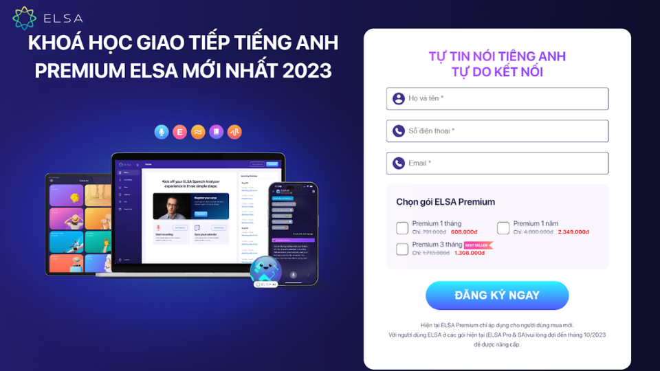 Nhập thông tin liên hệ và chọn gói học ELSA Premium 3 tháng. Nhập thông tin liên hệ và chọn gói học ELSA Premium 3 tháng