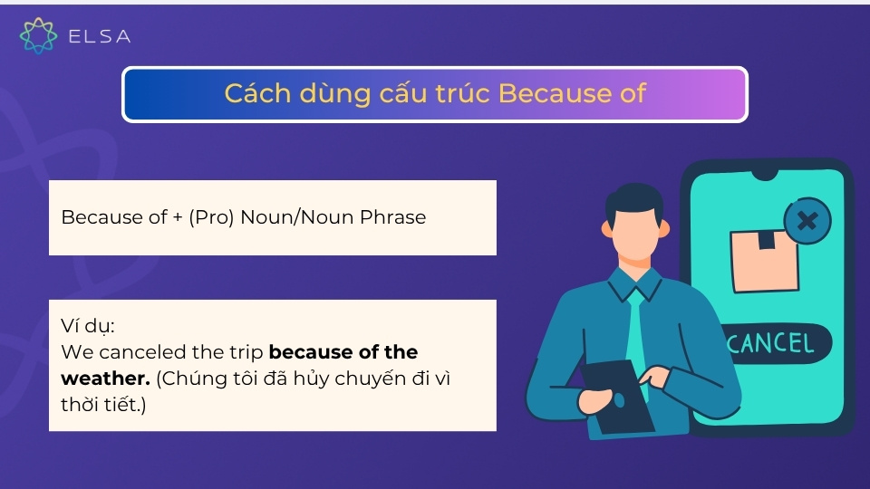 Cách dùng cấu trúc Because of