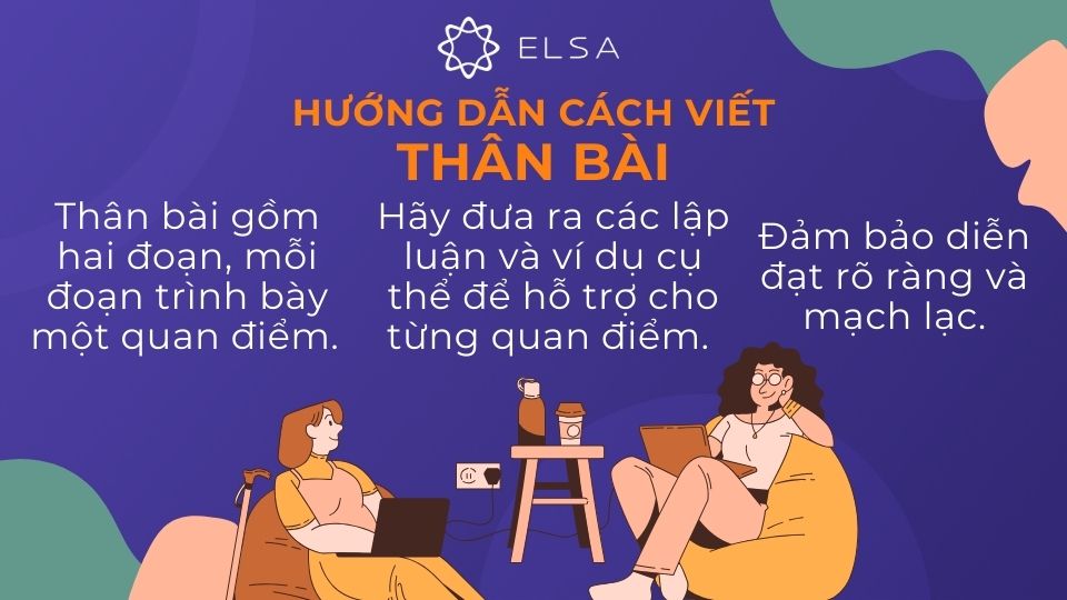 Thân bài nên tách thành hai đoạn, mỗi đoạn trình bày một quan điểm