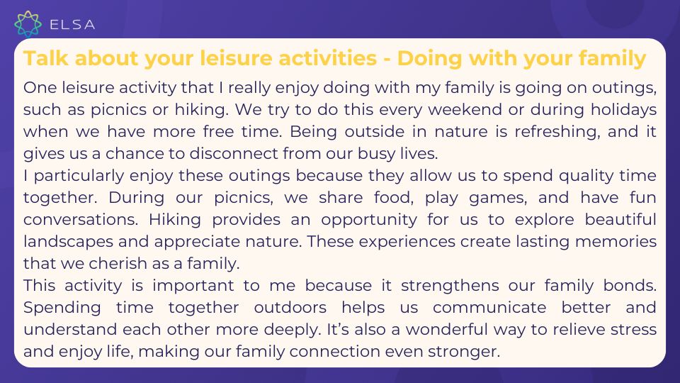 IELTS Speaking Part 2 topic Talk about your leisure activities - Doing with your family