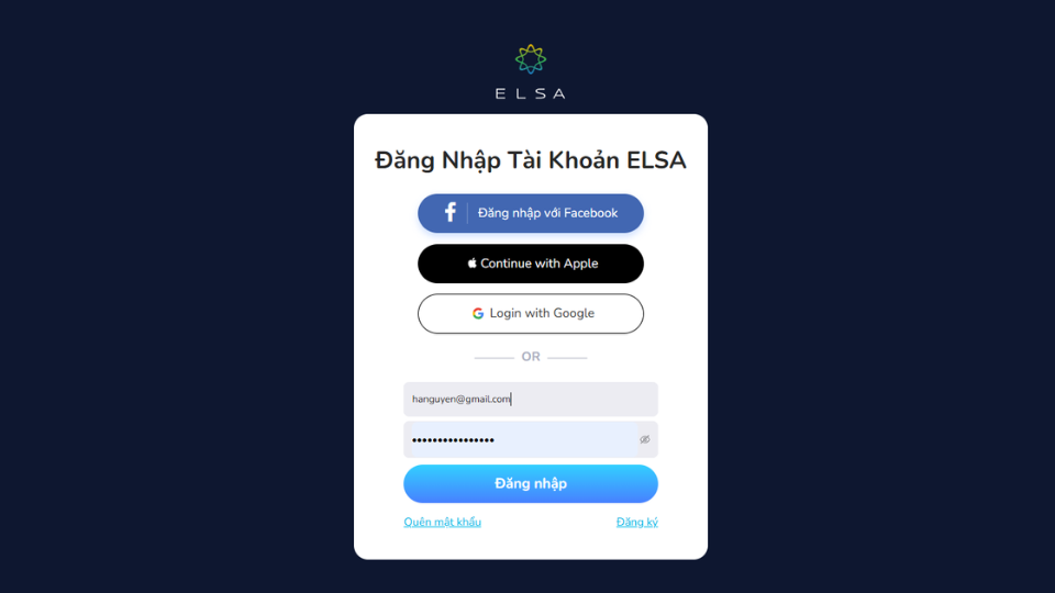 Đăng nhập vào tài khoản ELSA Pro