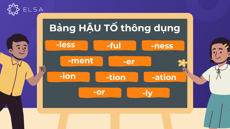 Một số hậu tố phổ biến trong tiếng Anh là -less, -ly, -ment