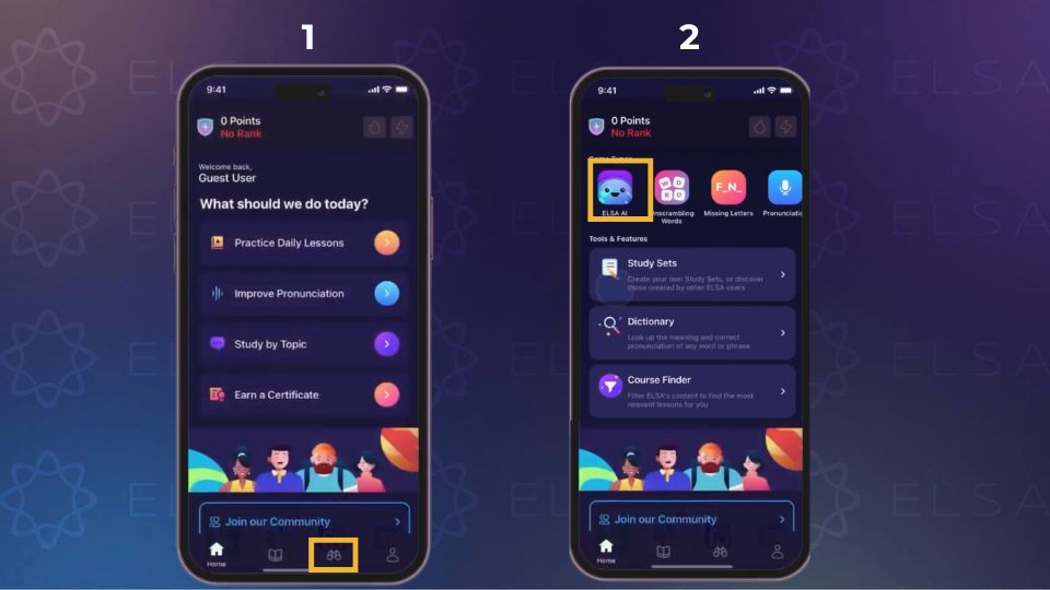 Cách sử dụng ELSA AI để học giao tiếp - bước 1, 2