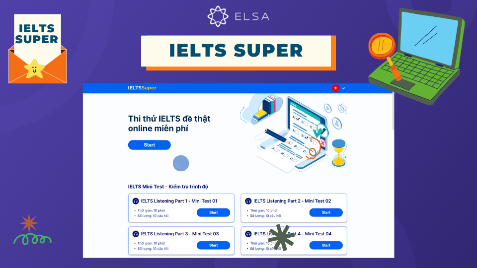 Website IELTS Super Giao diện của Website IELTS Super