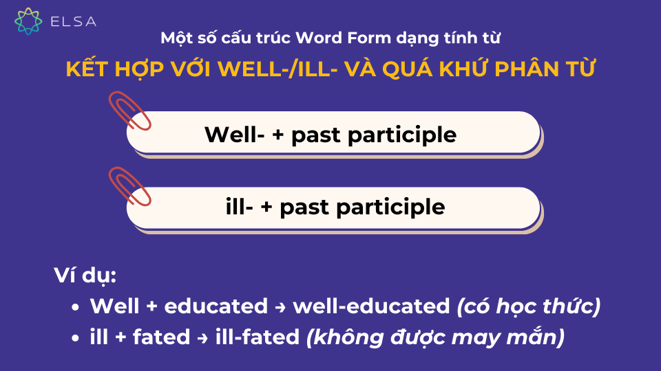 Một số cấu trúc Word Form dạng tính từ khi kết hợp với well-/ill- và quá khứ phân từ Một số cấu trúc Word Form dạng tính từ khi kết hợp với well-/ill- và quá khứ phân từ