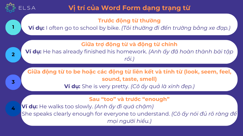 Vị trí Word Form dạng trạng từ Vị trí Word Form dạng trạng từ