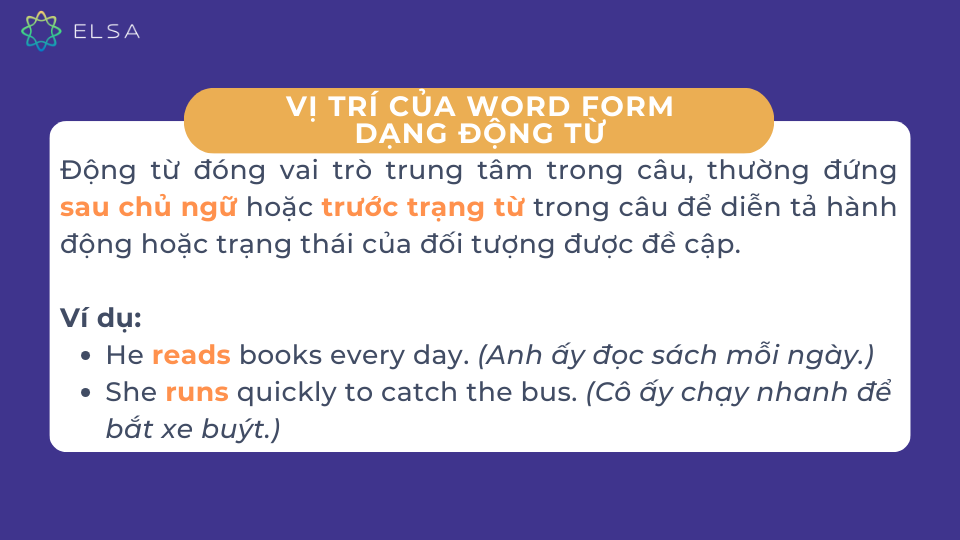 Một số vị trí của Word Form dạng động từ Một số vị trí của Word Form dạng động từ