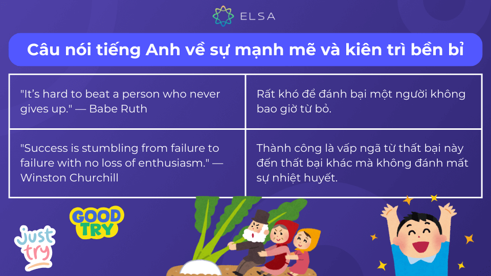 Câu nói tiếng Anh về sự mạnh mẽ và kiên trì bền bỉ