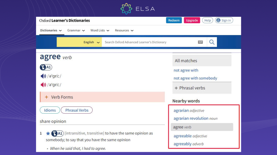 Học từ vựng tiếng Anh word family qua Oxford Learner's Dictionary