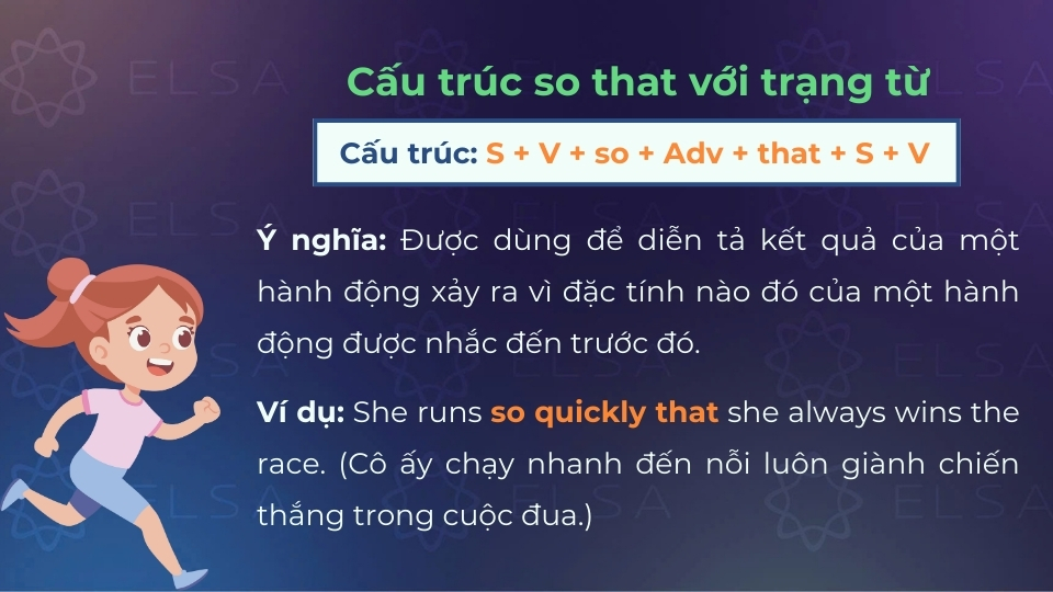 Ý nghĩa và cấu trúc của so that khi đi với trạng từ Ý nghĩa và cấu trúc của so that khi đi với trạng từ