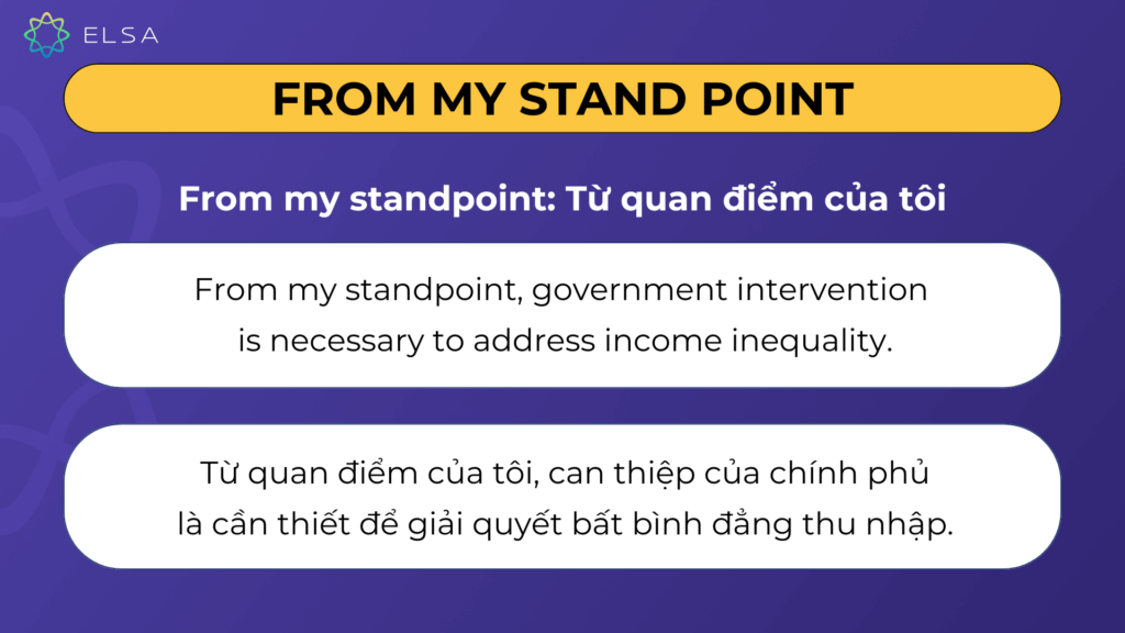 From my standpoint Cụm từ thay thế In my opinion: From my standpoint