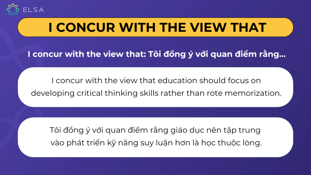 I concur with the view that Cụm từ thay thế In my opinion: I concur with the view that