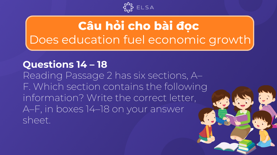 Câu hỏi từ 14 - 18 cho bài đọc Does education fuel economic growth Câu hỏi từ 14 - 18 cho bài đọc Does education fuel economic growth