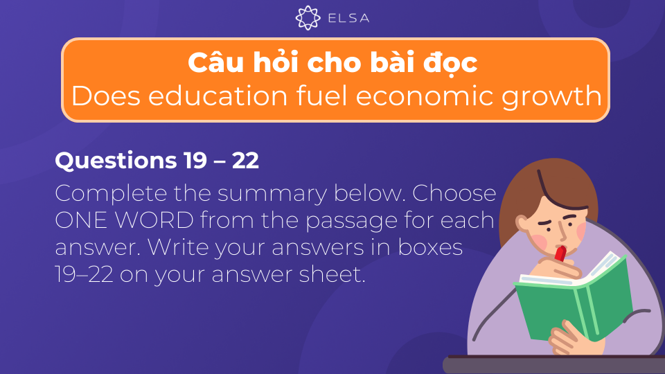 Câu hỏi từ 19 - 22 cho bài đọc Does education fuel economic growth Câu hỏi từ 19 - 22 cho bài đọc Does education fuel economic growth