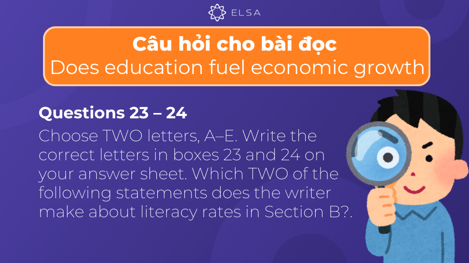 Câu hỏi từ 23 - 24 cho bài đọc Does education fuel economic growth Câu hỏi từ 23 - 24 cho bài đọc Does education fuel economic growth