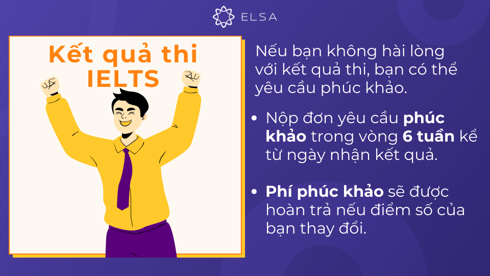 Điểm số IELTS có giá trị trong vòng hai năm Phí phúc khảo sẽ được hoàn trả nếu điểm số của bạn thay đổi