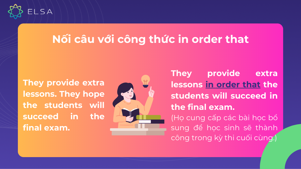 Cách nối câu với công thức in order that