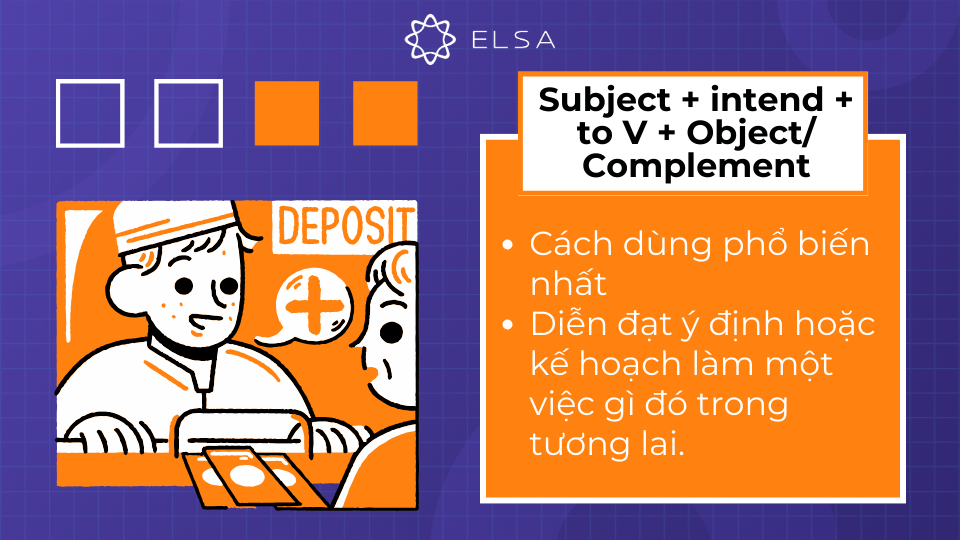 Cấu trúc intend + to V là cách dùng phổ biến nhất của động từ intend Cấu trúc intend + to V là cách dùng phổ biến nhất của động từ intend
