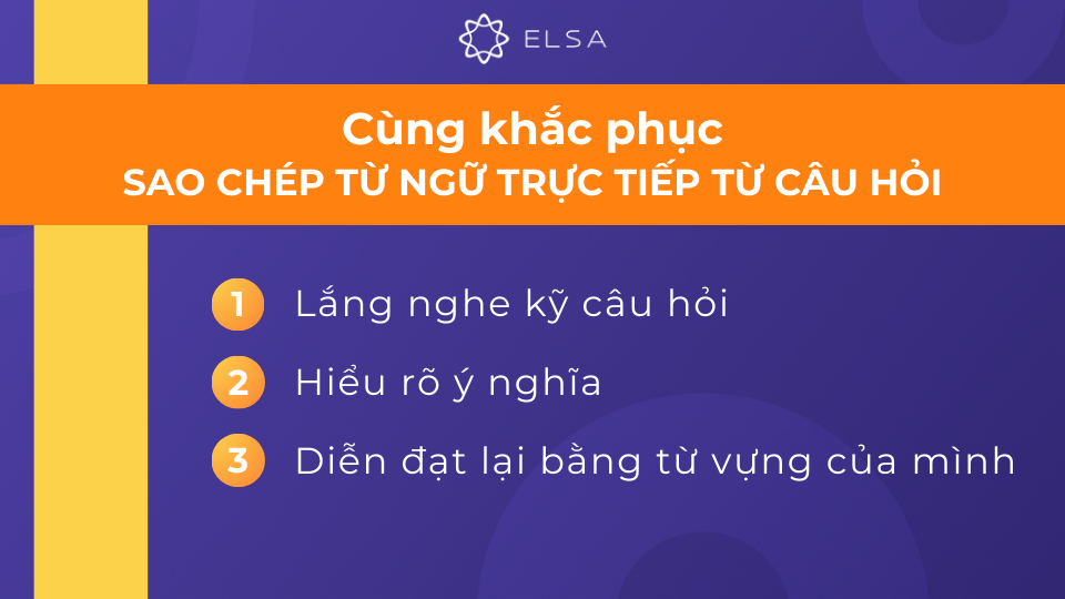 Việc sao chép nguyên văn từ ngữ từ câu hỏi của giám khảo không được khuyến khích Việc sao chép nguyên văn từ ngữ từ câu hỏi của giám khảo không được khuyến khích